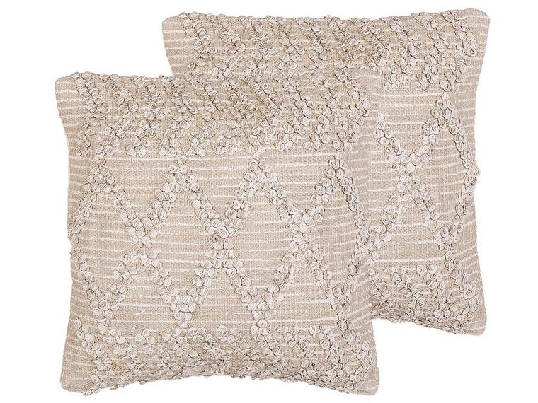 Set of 2 Embroidered Cotton Cushions Geometric Pattern 45 x 45 cm Beige CORYDALIS_816937
