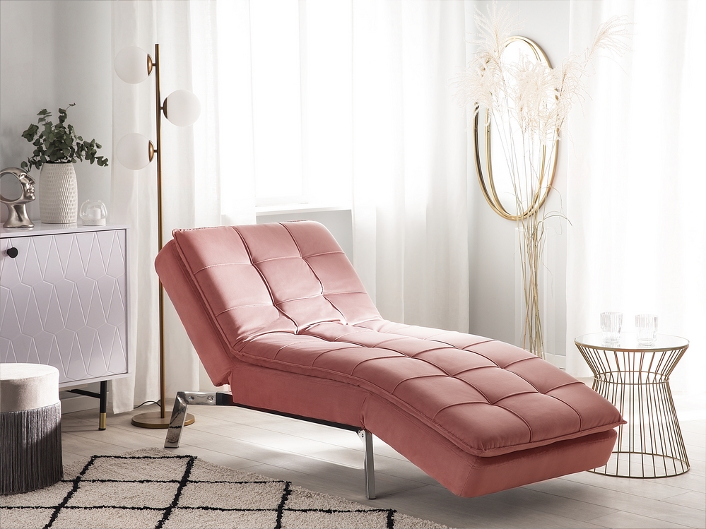 Chaise longue reclinabile in velluto rosa LOIRET 