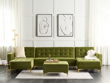 5 Seater U-Shaped Modular Velvet Sofa Green ABERDEEN