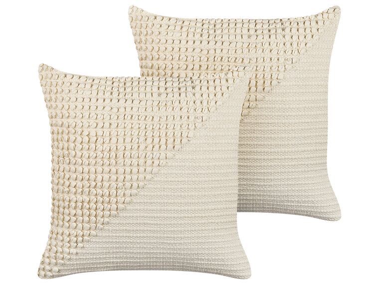 Set of 2 Cotton Cushions 45 x 45 cm Beige PELLAEA_840352