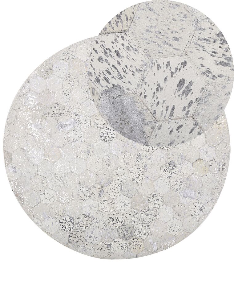 Dywan patchworkowy okrągły skórzany ⌀ 140 cm srebrny BOZKOY _787127