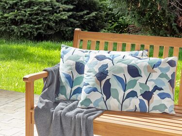 Set of 2 Outdoor Cushions Leaf Pattern 40 x 60 cm Blue VEGLINO
