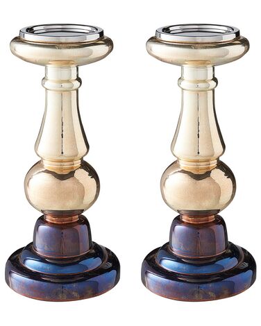 Conjunto de 2 candeleros de vidrio dorado/multicolor 31 cm IMARTI