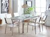 Hatszemélyes étkezőasztal üveglappal és fehér textilén székekkel GROSSETO_764039