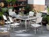 Conjunto de jardín mesa con tablero gris de piedra natural pulido 180 cm, 6 sillas blancas GROSSETO _394282