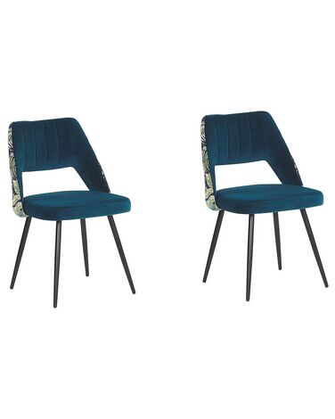  Sada 2 sametových jídelních židlí modrá ANSLEY