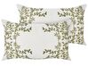2 bawełniane poduszki dekoracyjne w kwiaty 30 x 50 cm białe z zielonym ZALEYA_914048