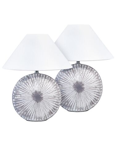 Conjunto de 2 lámparas de mesa de cerámica/lino gris/blanco 38 cm YUNA
