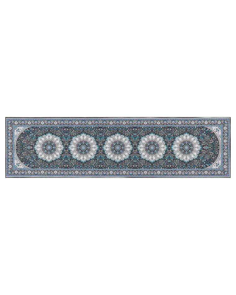 Teppich blau / schwarz 80 x 300 cm orientalisches Muster Kurzflor GEDIZ_886660