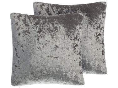 Set of 2 Velvet Cushions 45 x 45 Grey HOSTA