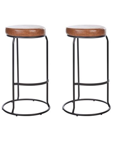 Set of 2 Faux Leather Bar Stools Brown MILROY