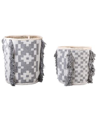 Conjunto de 2 cestas de algodón blanco crema/gris claro KALAI