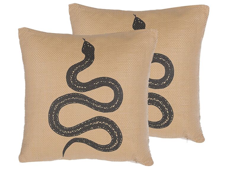 Lot de 2 coussins décoratifs motif serpent 45 x 45 cm beige / noir MANORA_801393