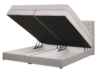 Boxspringbett Polsterbezug mit Bettkasten hochklappbar hellgrau 160 x 200 cm MAGNATE