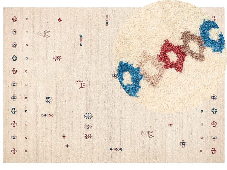Alfombra gabbeh de lana beige/rojo/azul/marrón 200 x 300 cm SULUCA_863584