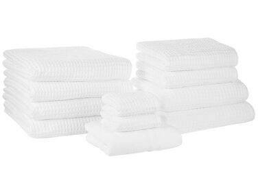 Set of 11 Cotton Towels White AREORA