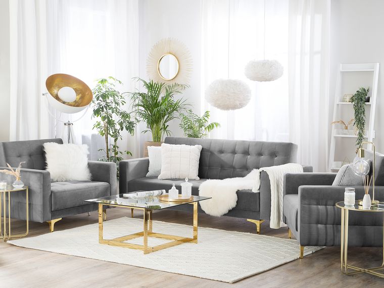 Modular Velvet Living Room Set Grey ABERDEEN Beliani.co.uk