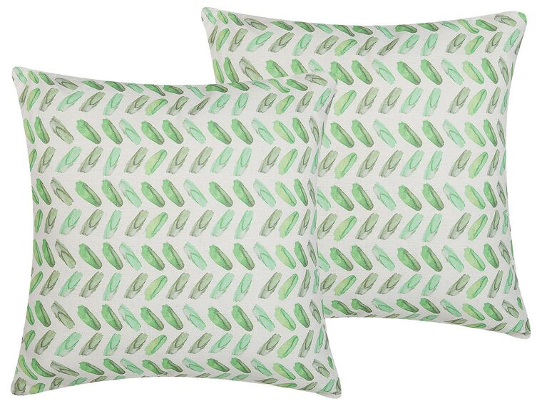 2 poduszki dekoracyjne w abstrakcyjny wzór 45 x 45 cm zielono-białe PRUNUS_799569