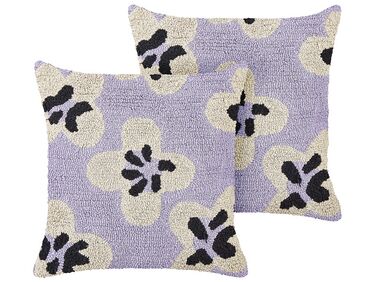 Set of 2 Cotton Kids Cushions Flowers Pattern 45 x 45 cm Purple SOAPWORT