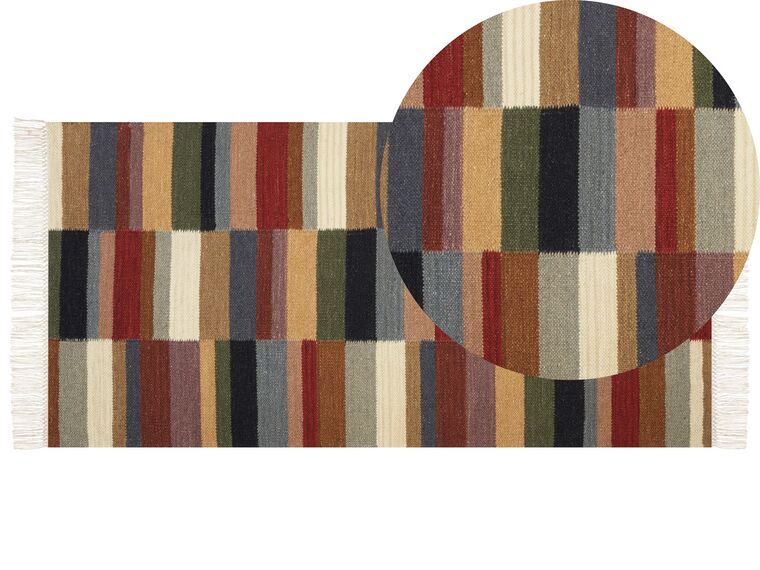 Kelim Teppich Wolle mehrfarbig 80 x 150 cm geometrisches Muster Kurzflor MUSALER_858381