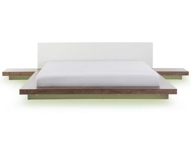 EU Super King Size Bed with LED and Bedside Tables Dark Wood ZEN