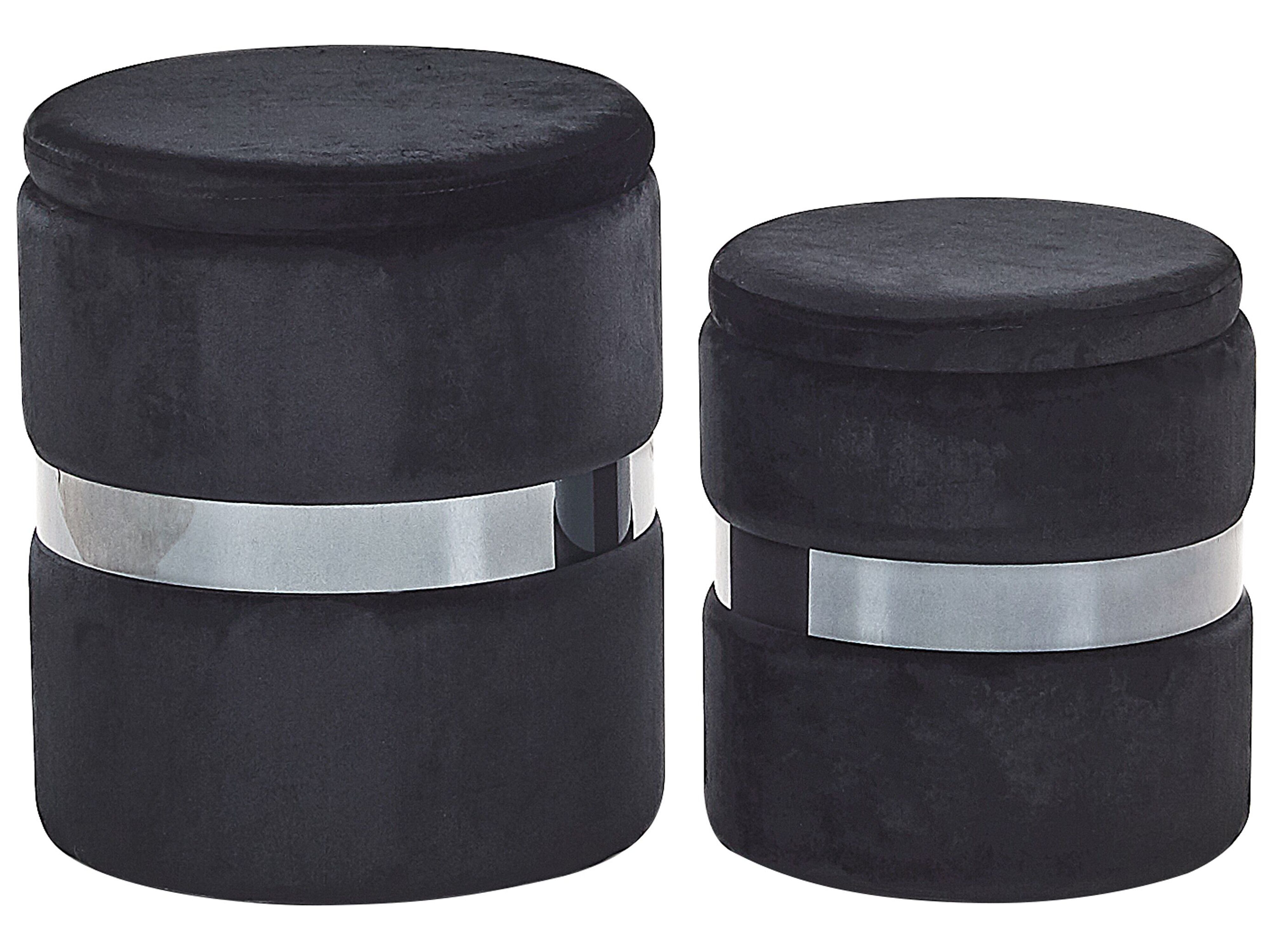 Set di 2 puof contenitore in velluto nero-grigio 