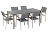 Hatszemélyes fekete égetett gránit étkezőasztal szürke székekkel GROSSETO_435199