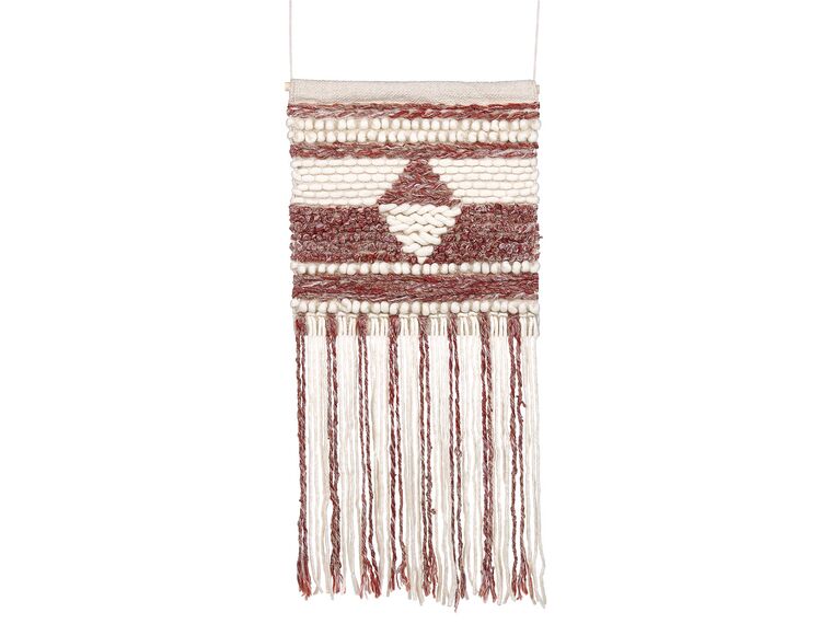 Wool Wall Hanging with Tassels Red and Beige SAIF _847615