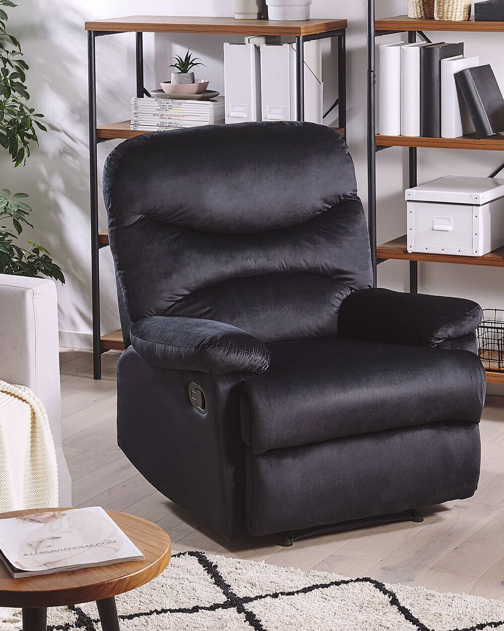 velvet recliner chair black eslov beliani co uk