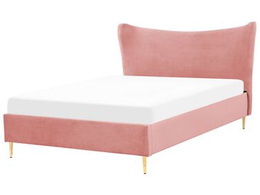 Łóżko welurowe 140 x 200 cm różowe CHALEIX