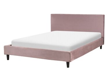 Zamatová posteľ 140 x 200 cm ružová FITOU