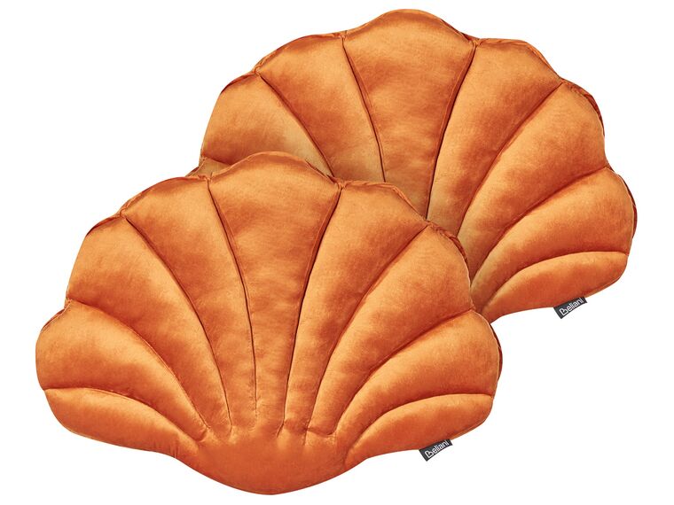 Set of 2 Velvet Seashell Cushions 47 x 35 cm Orange CONSOLIDA_889117
