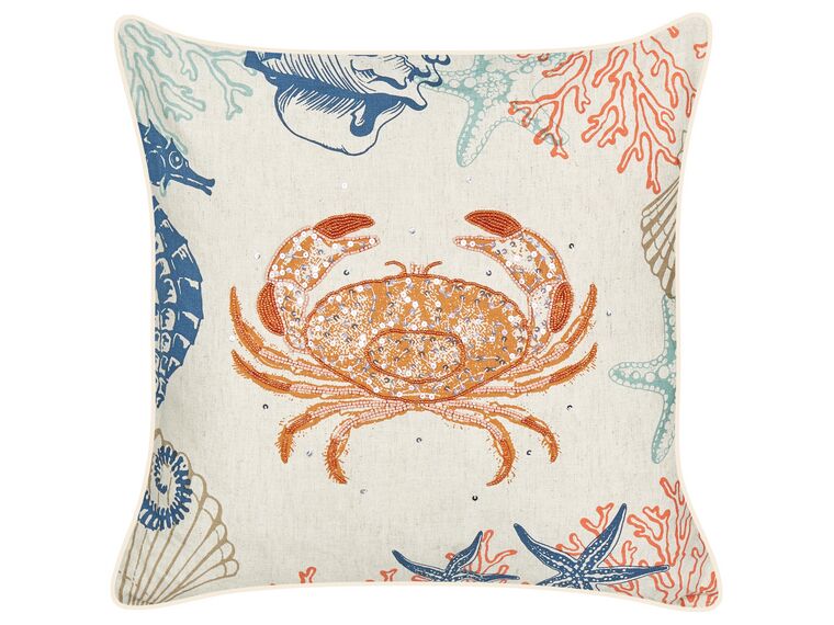 Coussin en lin à motif de crabe beige 45 x 45 cm SARGASSUM_893051