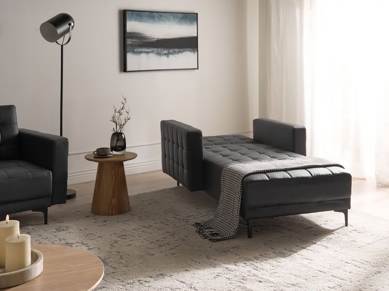 Faux Leather Chaise Lounge Black ABERDEEN Beliani.co.uk