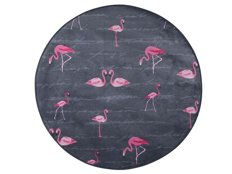 Dywan okrągły we flamingi ⌀ 120 cm szary KERTE_755004