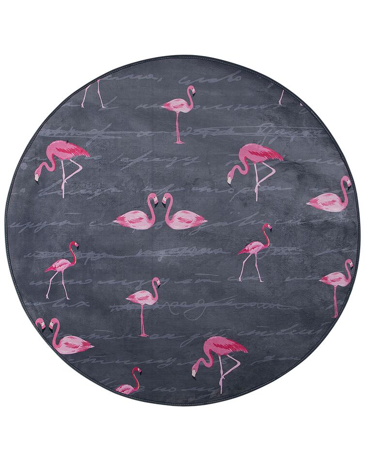 Kinderteppich grau ⌀ 120 cm Flamingo-Muster Kurzflor KERTE_755004
