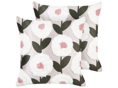 Conjunto de 2 almofadas decorativas com padrão floral em algodão rosa 45 x 45 cm KUNRI