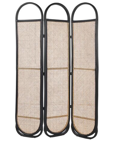 Folding Rattan 3 Panel Room Divider 118 x 180 cm Natural and Black CORTONA