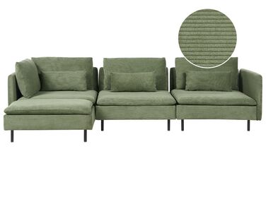Right Hand Modular Jumbo Cord Corner Sofa Green EGERIS