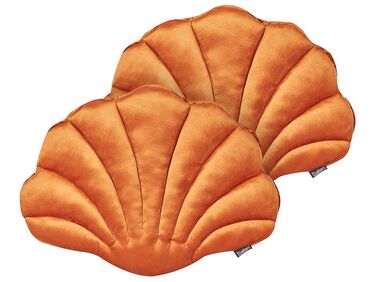Lot de 2 coussins en forme de coquillage en velours orange 47 x 35 cm CONSOLIDA