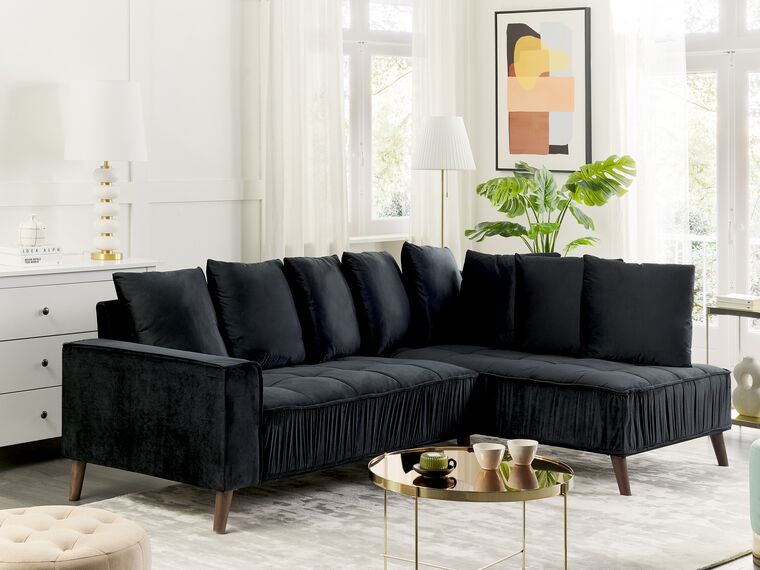 Left Hand Velvet Corner Sofa Black GRENA Beliani.co.uk