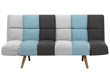 Sofá-cama de 3 lugares em tecido patchwork cinzento e azul INGARO