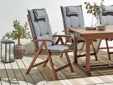 Set of 6 Acacia Wood Garden Folding Chairs Dark Wood with Grey Cushions AMANTEA