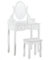Sminkbord med 5 lådor med oval spegel och pall vit GALAXIE_823948