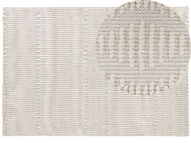 Teppich Wolle helles Beige 160 x 230 cm geometrisches Muster Kurzflor LAPSEKI