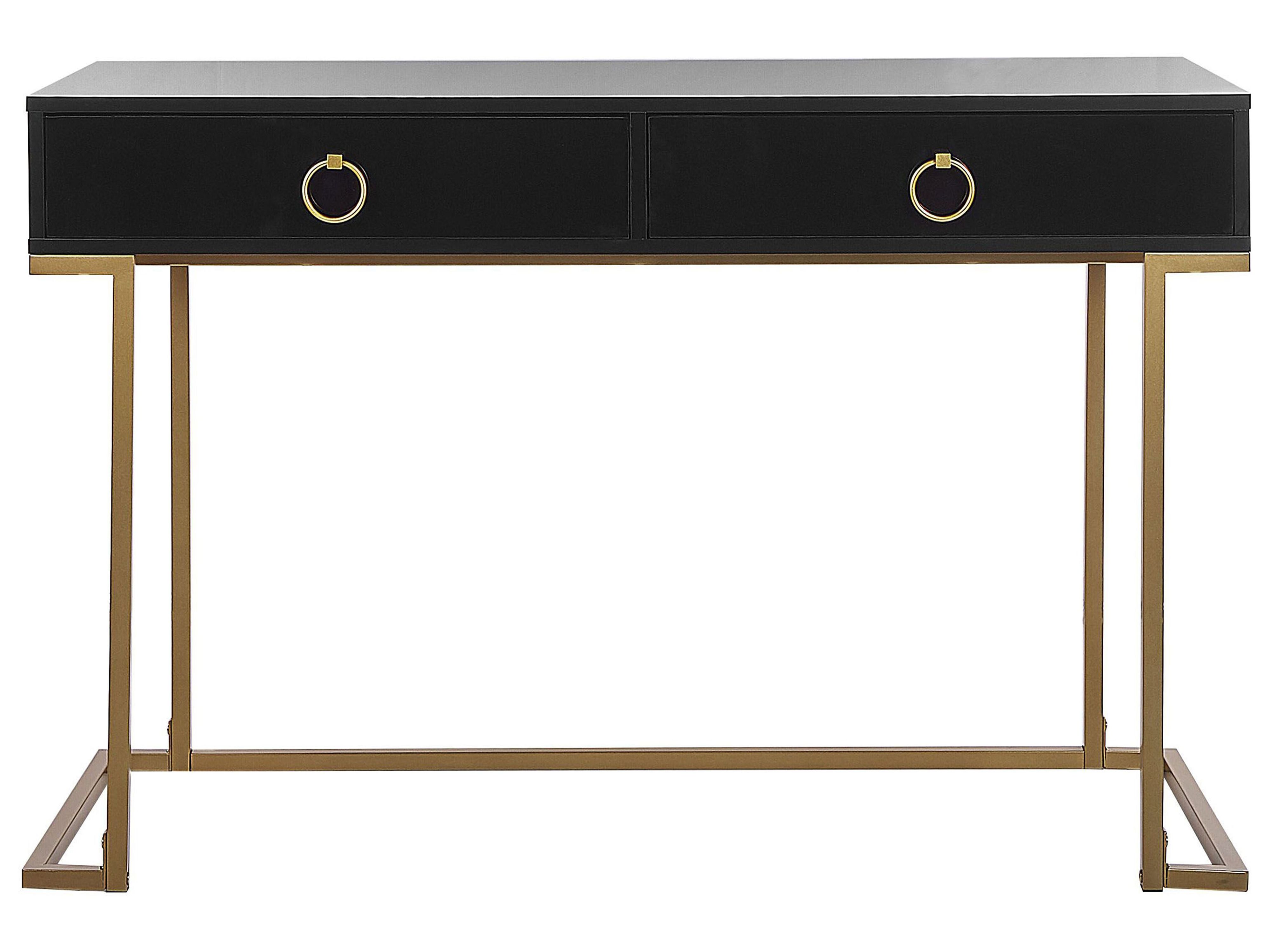 Home Office Desk / 2 Drawer Console Table Black with Gold WESTPORT Beliani.co.uk