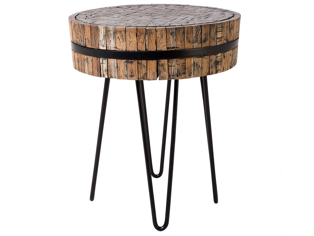 Teak Side Table Light Wood And Black Taku Beliani De
