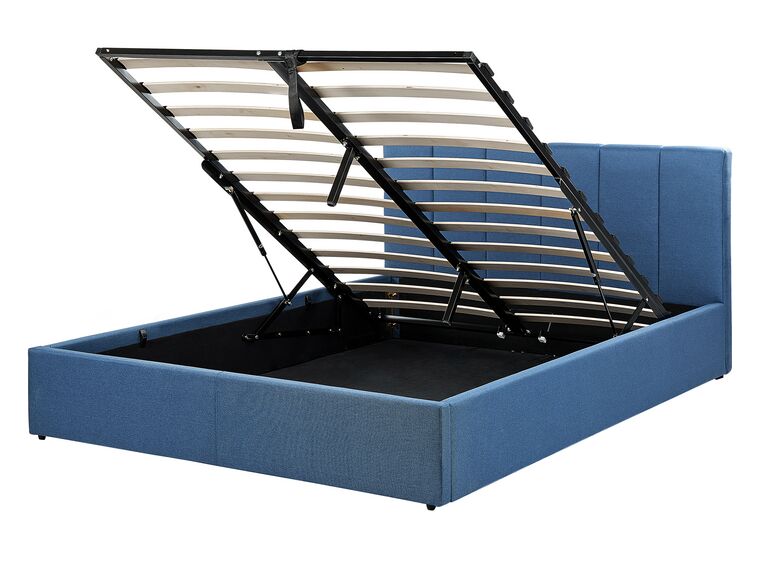 Łóżko z pojemnikiem tapicerowane 140 x 200 cm niebieskie DREUX_861059