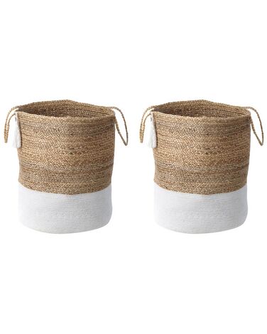 Conjunto de 2 cestas de yute beige/blanco 50 cm GAJAR