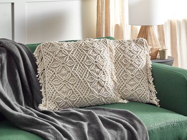 Set of 2 Cotton Macrame Cushions with Tassels 45 x 45 cm Beige PATTAN